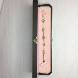 Juicy Couture Crystal Charm Bracelet Silver Tone Crown Heart Logo Toggle w/ Box